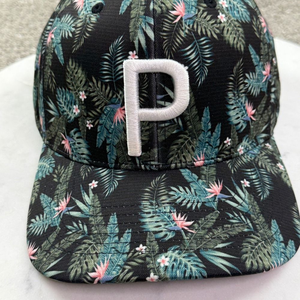 Puma Golf Hat Mens OSFA Black Tropical Floral P Snapback Cap Summer Sporty